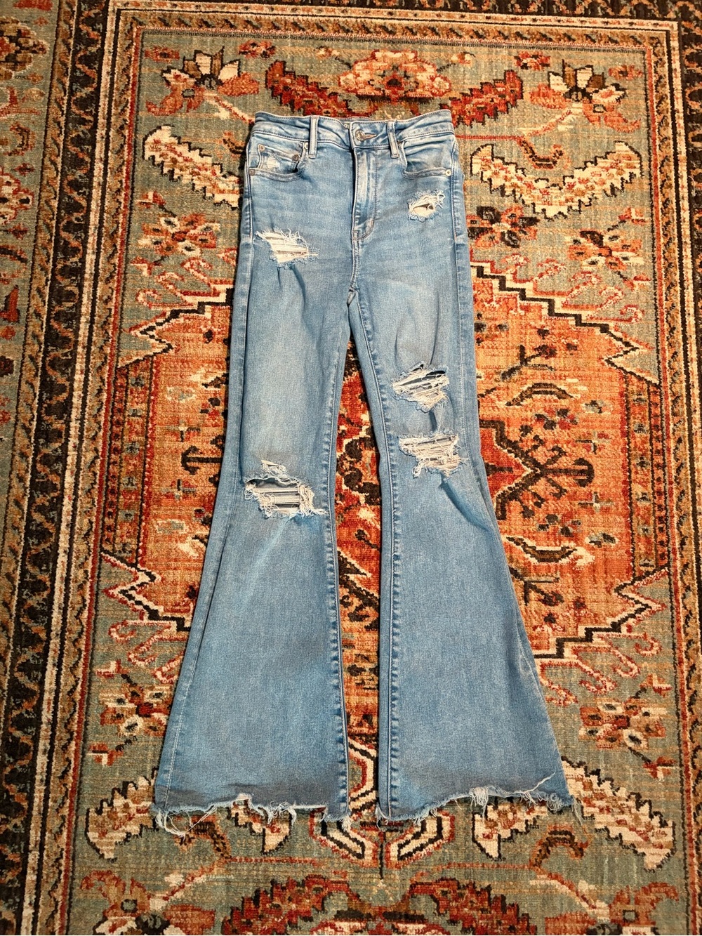 Light Blue Distressed Flare Jeans